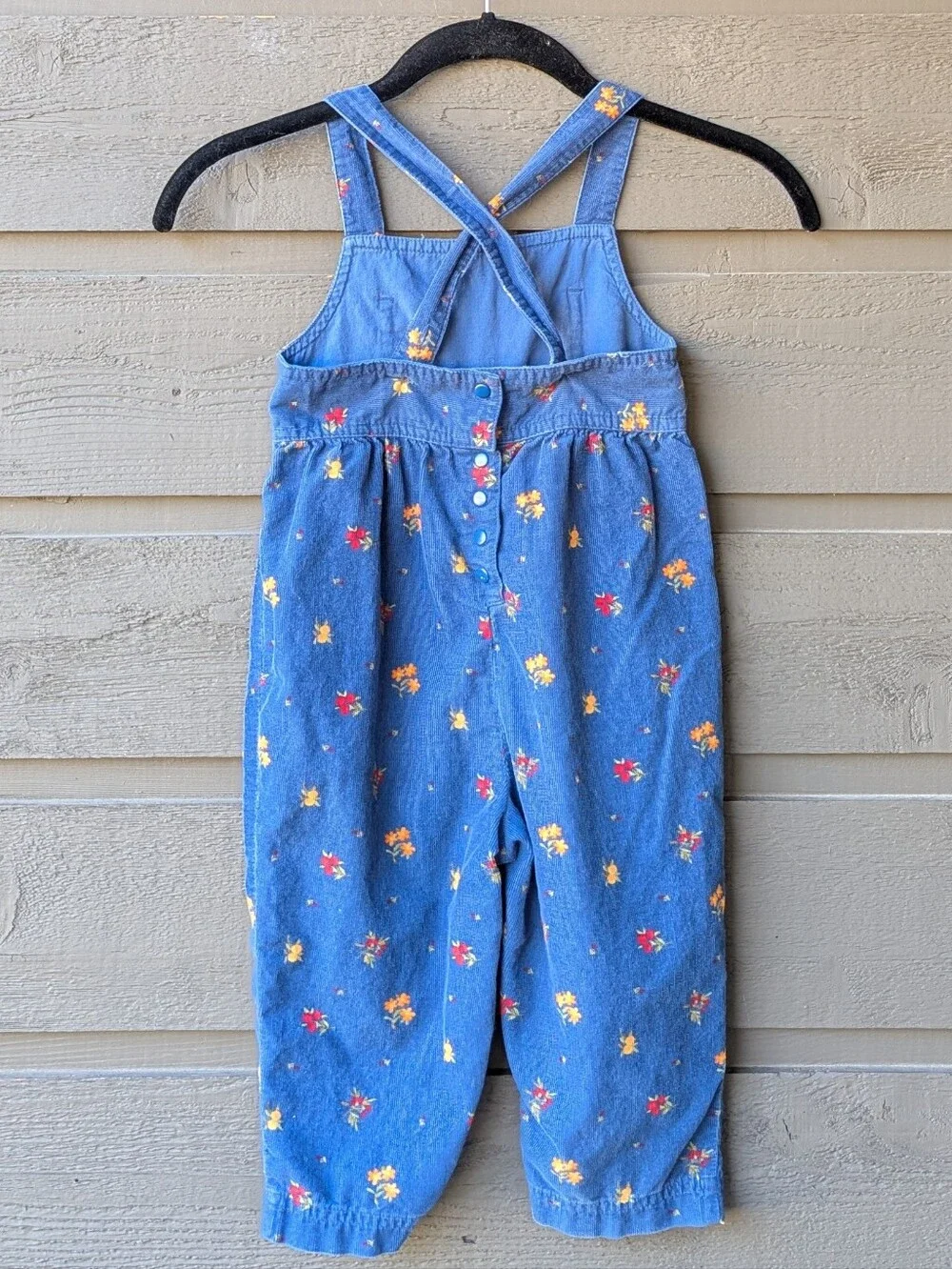 VTG 90s Gymboree Dark Blue Corduroy Floral Bib Overalls Size XS